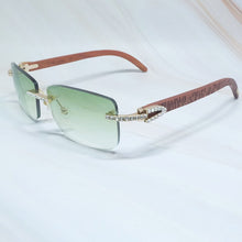 Load image into Gallery viewer, Rhinestones EyeGlasses Men Rimless Luxury Carter Craved Wood Sun Glasses Diamond Shades Iced Out Eyewear Wooden Sunglasses