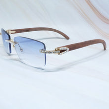 Load image into Gallery viewer, Rhinestones EyeGlasses Men Rimless Luxury Carter Craved Wood Sun Glasses Diamond Shades Iced Out Eyewear Wooden Sunglasses
