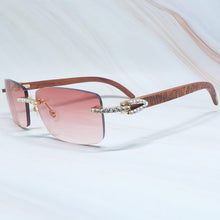 Load image into Gallery viewer, Rhinestones EyeGlasses Men Rimless Luxury Carter Craved Wood Sun Glasses Diamond Shades Iced Out Eyewear Wooden Sunglasses