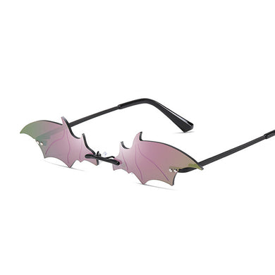 Rimless Bat Sunglasses Women  Brand Designer Small Sun Glasses Female Vintage Black Purple Clear Mirror Oculos