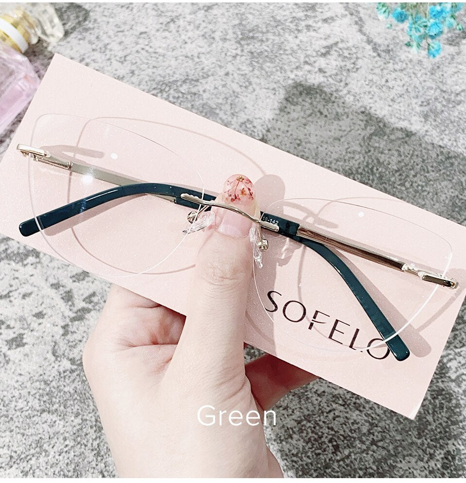 Rimless Cat Eye Prescription Eyeglasses Frame Women Myopia Optical Glasses Frame Ladies Clear Spectacles Frame Brand