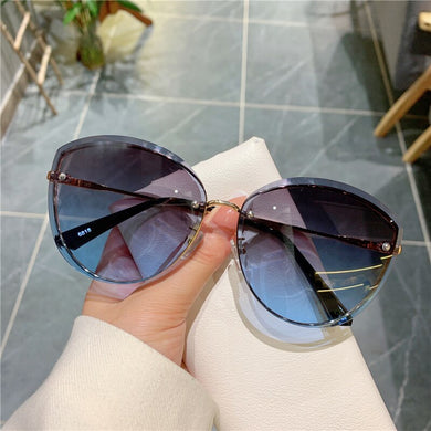 Rimless Clip Oval Sunglasses For Women  Oversized Retro Vintage Designer Women Sunglasses Car Driving Outside Shades