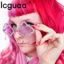 Load image into Gallery viewer, Rimless Clouds Shape Tassel Rhinsetone Sunglasses 2023 Brand Designer Trendy Blingbling Crystal Y2k Sun Glasses
