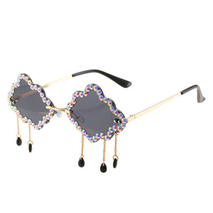 Rimless Clouds Shape Tassel Rhinsetone Sunglasses 2023 Brand Designer Trendy Blingbling Crystal Y2k Sun Glasses