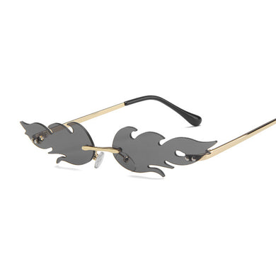 Rimless Fire Flame Sunglasses Women  Brand Designer Small Frame Sun Glasses Female Vintage Black Mirror Oculos