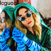 Carica l&#39;immagine nel visualizzatore di Gallery, Cornice per fuoco senza montatura con grazia decorazioni di perle occhiali da sole da donna occhiali da sole punk con montatura tonalità in metallo per occhiali da donna UV400 