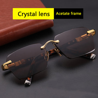 Rimless Glass Sunglasses Man Woman Natural Crystal Stone Sun Glasses Vintage Acetate Glasses Frame Anti Eye Dry Anti Scratch