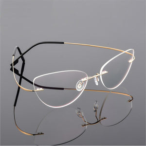 Rimless Glasses Frame Titanium alloy Ultralight Eyeglasses Frameless Cat Eye Screwless Eyewear Myopia Optical Frame F860