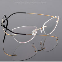 Carica l&#39;immagine nel visualizzatore di Gallery, Rimless Glasses Frame Titanium alloy Ultralight Eyeglasses Frameless Cat Eye Screwless Eyewear Myopia Optical Frame F860