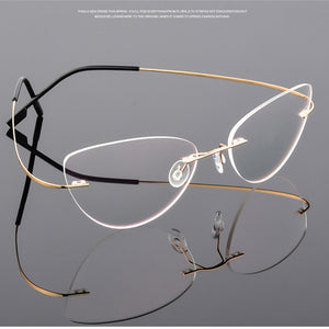 Rimless Glasses Frame Titanium alloy Ultralight Eyeglasses Frameless Cat Eye Screwless Eyewear Myopia Optical Frame F860