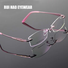 Carica l&#39;immagine nel visualizzatore di Gallery, Rimless Glasses Frame Women Rectangle Eyewear Frames Eyeglasses Women Frame Prescription Spectacles Women grau