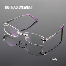 Carica l&#39;immagine nel visualizzatore di Gallery, Rimless Glasses Frame Women Rectangle Eyewear Frames Eyeglasses Women Frame Prescription Spectacles Women grau