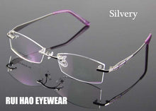 Carica l&#39;immagine nel visualizzatore di Gallery, Rimless Glasses Frame Women Rectangle Eyewear Frames Eyeglasses Women Frame Prescription Spectacles Women grau