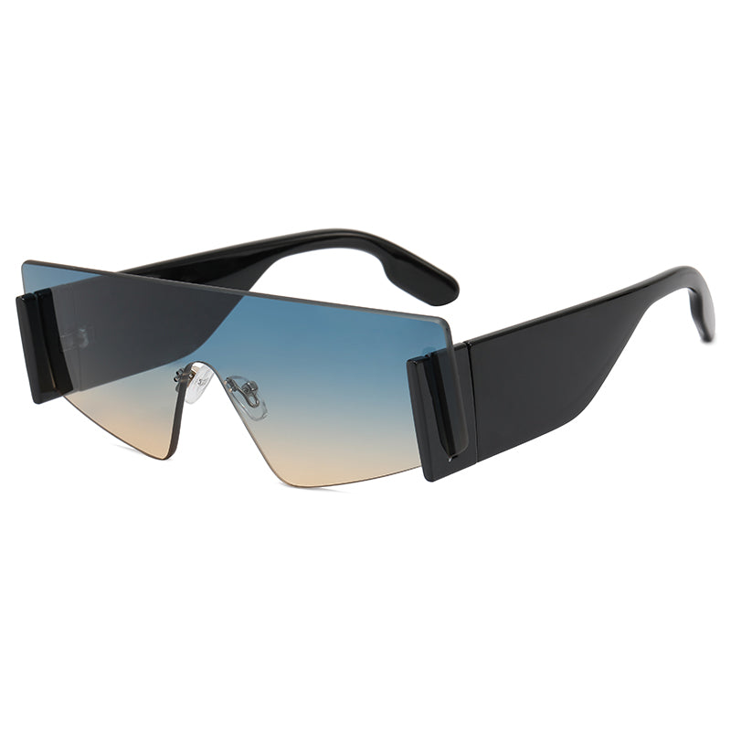 Rimless Sunglasses 2023 Women One Piece Retro Square Sun Glasses Big Frame Flat Retro Glasses Oversized Pilot Gradient