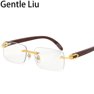 Rimless Rectangle Natural Wooden Sunglasses Men 2023 Original Wood Sun Glasses for Women Frameless Eyewear UV400