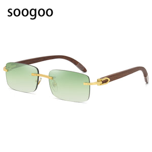 Rimless Rectangle Natural Wooden Sunglasses Men 2023 Original Wood Sun Glasses for Women Frameless Eyewear UV400