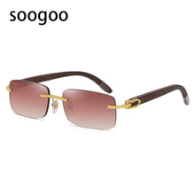 Load image into Gallery viewer, Rimless Rectangle Natural Wooden Sunglasses Men 2023 Original Wood Sun Glasses for Women Frameless Eyewear UV400