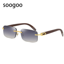 Load image into Gallery viewer, Rimless Rectangle Natural Wooden Sunglasses Men 2023 Original Wood Sun Glasses for Women Frameless Eyewear UV400