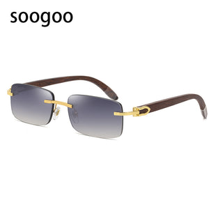 Rimless Rectangle Natural Wooden Sunglasses Men 2023 Original Wood Sun Glasses for Women Frameless Eyewear UV400