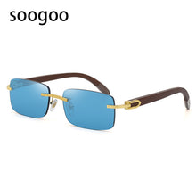 Load image into Gallery viewer, Rimless Rectangle Natural Wooden Sunglasses Men 2023 Original Wood Sun Glasses for Women Frameless Eyewear UV400