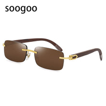 Load image into Gallery viewer, Rimless Rectangle Natural Wooden Sunglasses Men 2023 Original Wood Sun Glasses for Women Frameless Eyewear UV400