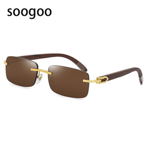 Rimless Rectangle Natural Wooden Sunglasses Men 2023 Original Wood Sun Glasses for Women Frameless Eyewear UV400