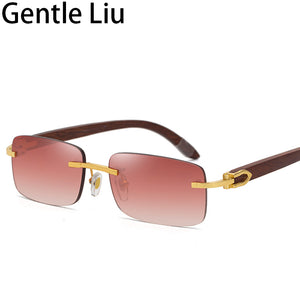 Rimless Rectangle Natural Wooden Sunglasses Men 2023 Original Wood Sun Glasses for Women Frameless Eyewear UV400