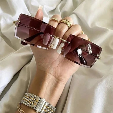 Rimless Rectangle Sunglasses Men Women Square Brand Gradient Sun Glasses Male Female Shades Cutting Lens Ladies UV400