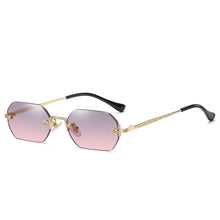 Load image into Gallery viewer, Rimless Rectangle Sunglasses Small Men Glasses Women Metal Gold Polygon Blue Shades 2023 UV400 Frameless