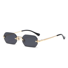 Load image into Gallery viewer, Rimless Rectangle Sunglasses Small Men Glasses Women Metal Gold Polygon Blue Shades 2023 UV400 Frameless