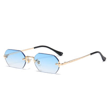 Load image into Gallery viewer, Rimless Rectangle Sunglasses Small Men Glasses Women Metal Gold Polygon Blue Shades 2023 UV400 Frameless