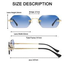 Load image into Gallery viewer, Rimless Rectangle Sunglasses Small Men Glasses Women Metal Gold Polygon Blue Shades 2023 UV400 Frameless