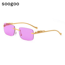 Load image into Gallery viewer, Rimless Rectangle Sunglasses Women 2023  Brand  Blue Light Frame Leopard Shade Small Square Sun Glasses For Men