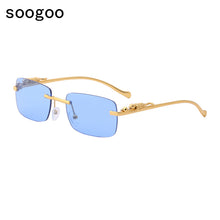 Load image into Gallery viewer, Rimless Rectangle Sunglasses Women 2023  Brand  Blue Light Frame Leopard Shade Small Square Sun Glasses For Men