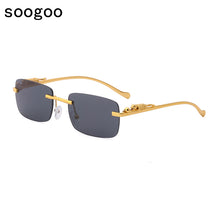 Load image into Gallery viewer, Rimless Rectangle Sunglasses Women 2023  Brand  Blue Light Frame Leopard Shade Small Square Sun Glasses For Men