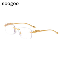 Load image into Gallery viewer, Rimless Rectangle Sunglasses Women 2023  Brand  Blue Light Frame Leopard Shade Small Square Sun Glasses For Men