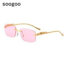 Load image into Gallery viewer, Rimless Rectangle Sunglasses Women 2023  Brand  Blue Light Frame Leopard Shade Small Square Sun Glasses For Men