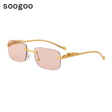 Load image into Gallery viewer, Rimless Rectangle Sunglasses Women 2023  Brand  Blue Light Frame Leopard Shade Small Square Sun Glasses For Men