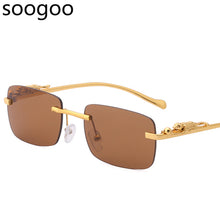Load image into Gallery viewer, Rimless Rectangle Sunglasses Women 2023  Brand  Blue Light Frame Leopard Shade Small Square Sun Glasses For Men