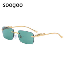 Load image into Gallery viewer, Rimless Rectangle Sunglasses Women 2023  Brand  Blue Light Frame Leopard Shade Small Square Sun Glasses For Men