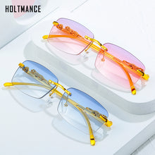 Load image into Gallery viewer, Rimless Rectangle Sunglasses Women 2023  Brand Blue Light Frame Leopard Shade Small Square Sun Glasses For Men