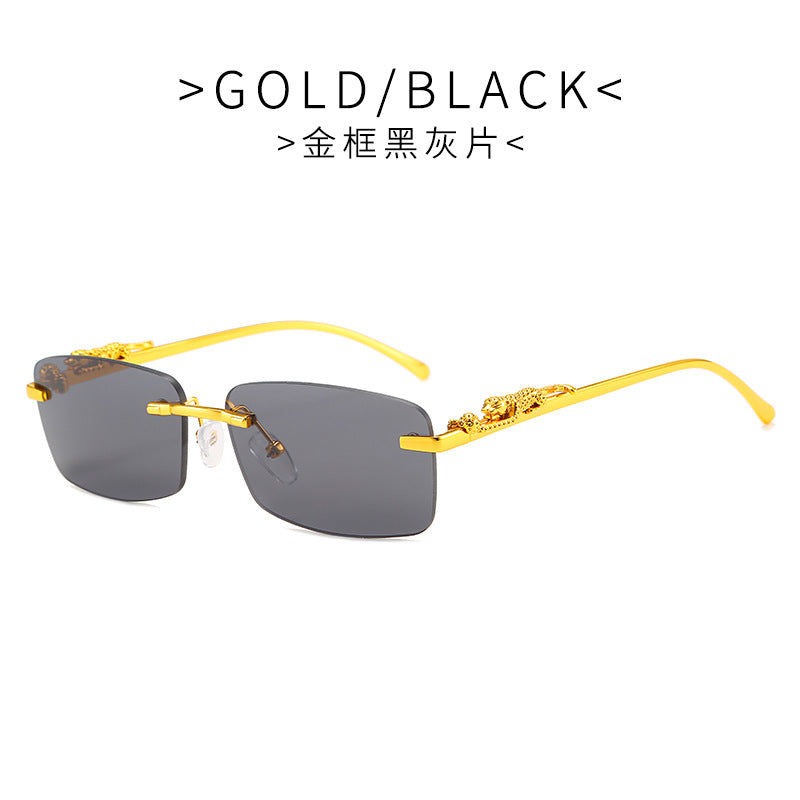 Rimless Rectangle Sunglasses Women 2023  Brand Blue Light Frame Leopard Shade Small Square Sun Glasses For Men