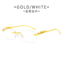 Load image into Gallery viewer, Rimless Rectangle Sunglasses Women 2023  Brand Blue Light Frame Leopard Shade Small Square Sun Glasses For Men