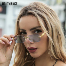 Load image into Gallery viewer, Rimless Rectangle Sunglasses Women 2023  Brand Blue Light Frame Leopard Shade Small Square Sun Glasses For Men