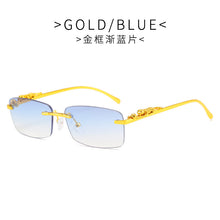 Load image into Gallery viewer, Rimless Rectangle Sunglasses Women 2023  Brand Blue Light Frame Leopard Shade Small Square Sun Glasses For Men