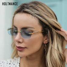 Load image into Gallery viewer, Rimless Rectangle Sunglasses Women 2023  Brand Blue Light Frame Leopard Shade Small Square Sun Glasses For Men
