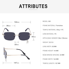 Load image into Gallery viewer, Rimless Rectangle Sunglasses Women 2023  Brand Frameless Sun Glasses for Men Funny Square Punk Eyewear Zonnebril Dames