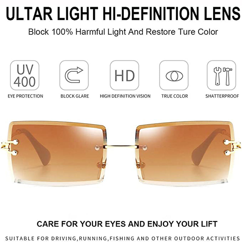 Occhiali da sole rettangolari senza montatura da donna Occhiali quadrati senza montatura da uomo Occhiali ultraleggeri UV400 unisex 