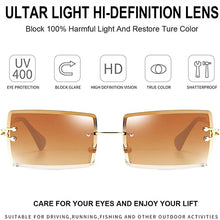 Carica l&#39;immagine nel visualizzatore di Gallery, Occhiali da sole rettangolari senza montatura da donna Occhiali quadrati senza montatura da uomo Occhiali ultraleggeri UV400 unisex 