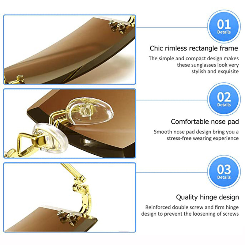 Occhiali da sole rettangolari senza montatura da donna Occhiali quadrati senza montatura da uomo Occhiali ultraleggeri UV400 unisex 